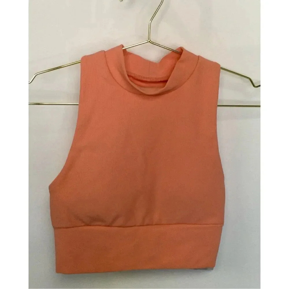 NWT Kyodan Womens CoralโOrange Ottoman Mock Neck Sleeveless Crop Top Sizeโ XS